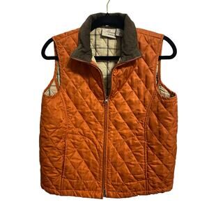 Akwa Quilted Vest Small Burnt Orange Corduroy Collar Plaid Lining